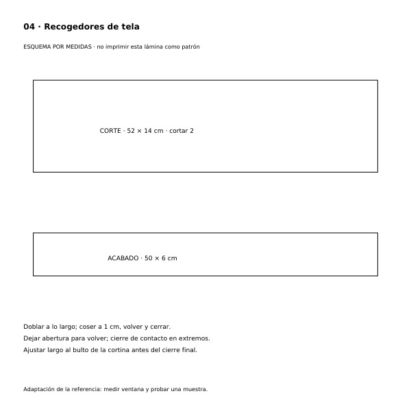 Esquema del recogedor de corte 52 por 14 cm y acabado 50 por 6 cm